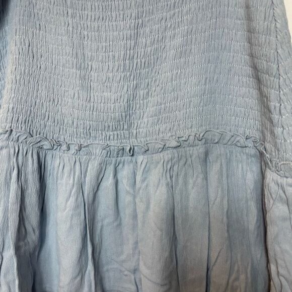 Stellah Smocked Ruffle Hem Mini Skirt Cornflower Blue Lightweight Lined Sz Large - Picture 5 of 11